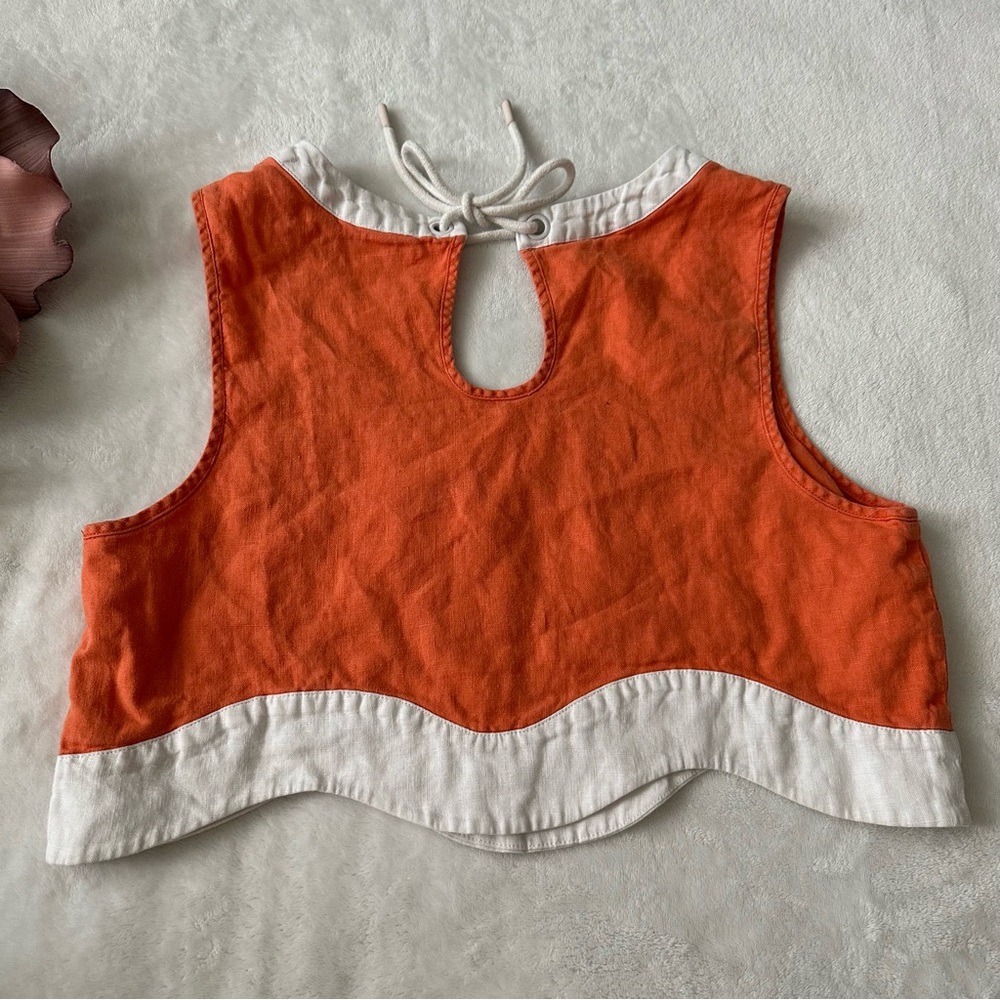 STAUD Livia Scallop Crop Top Orange Linen size Medium - Picture 4 of 10